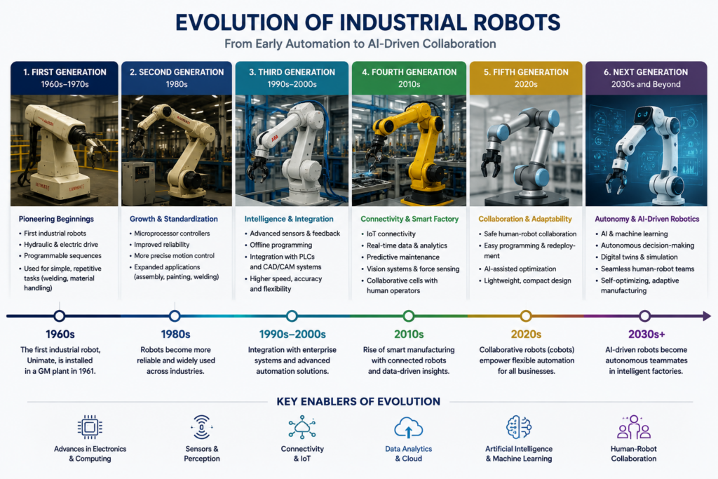 Industrial Robotics and Automation: Increasing Productivity While Reducing Downtime Evolution of industrial robotics technologies from traditional automation to AI-powered systems.